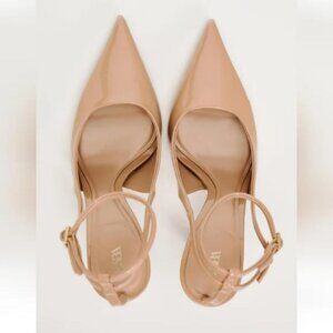 ZARA PATENT EFFECT HEELED SLINGBACKS.